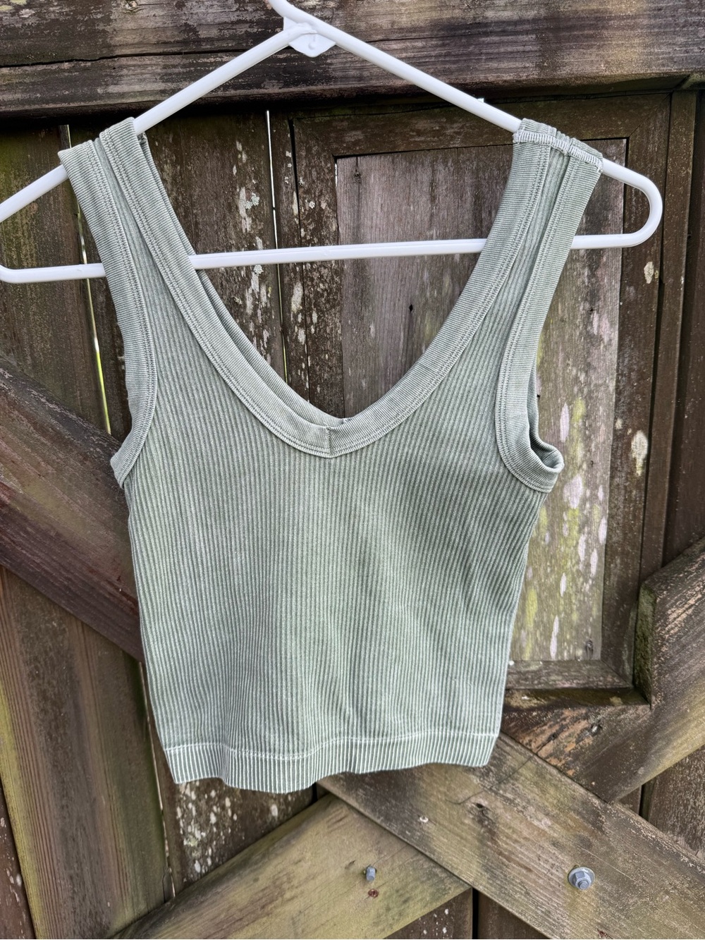 Rue21 Y2K Ribbed V-Neck Tank Top - Sage